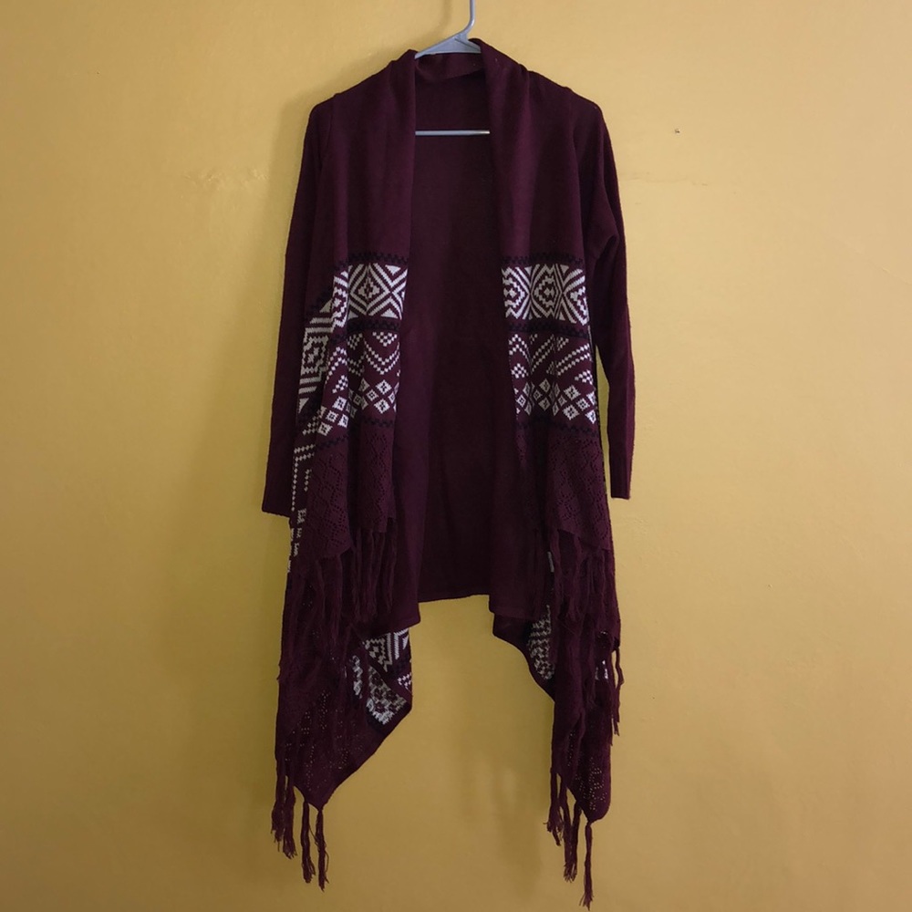 Maroon Patterned Cardigan